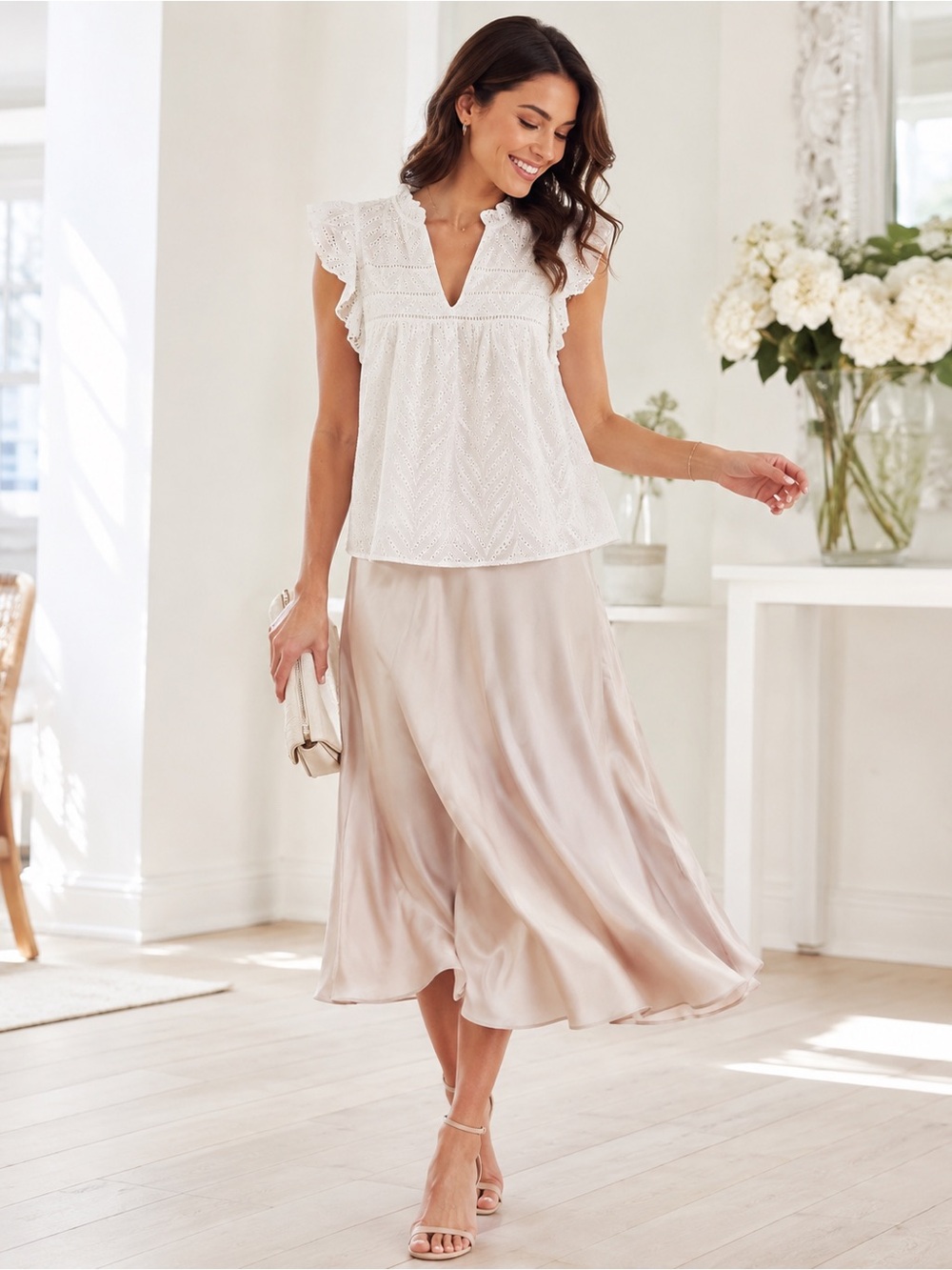 Ricki's White Eyelet V-Neck Flutter Sleeve Blouse - Picture 2 of 9
